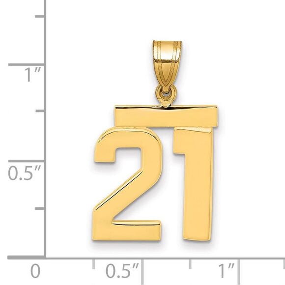 14k Yellow Gold, Athletic Collection Medium Polished Number 21 Pendant - Picture 2 of 3
